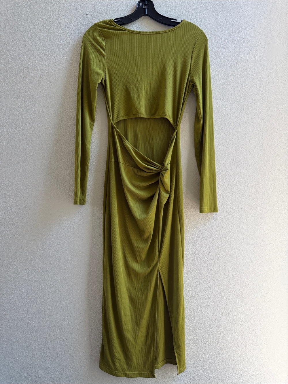 Olive Green Long Sleeve Knot-Front Maxi Dress
